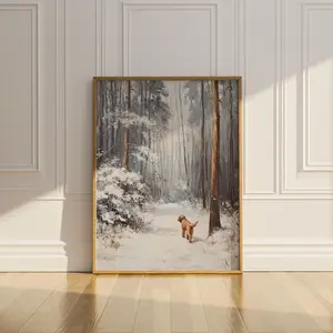 Goldendoodle Winter Poster Unframed Print Dog Wall Art Snowy Forest Vintage Oil Painting Labradoodle Doodle Mom Dog Lover Gift Idea Matte Poster Unframed