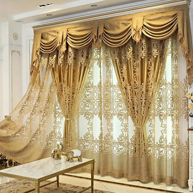 European Style Embroidered Curtain, 2 Counts/set Semi-shading Luxurious Curtain, Simple Modern Home Decoration Curtain for Living Room & Bedroom & Balcony, Tassel Decor Curtain, Heavy Curtain, Home Decorative Curtain, Window Curtain