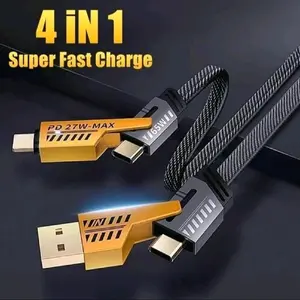 4 in 1 Charging Flat Cord for Phone and PC Cellphone Charger Electronic Smartphone