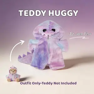 TEDDY HUGGY Cute Teddy Bear Series - Rainbow Purple Dinosaur Jumpsuit Paired with a Cute Teddy Bear - 12 Inches Tall - Soft Plush Toy with Movable Joints - The Perfect Gift for Any Age.