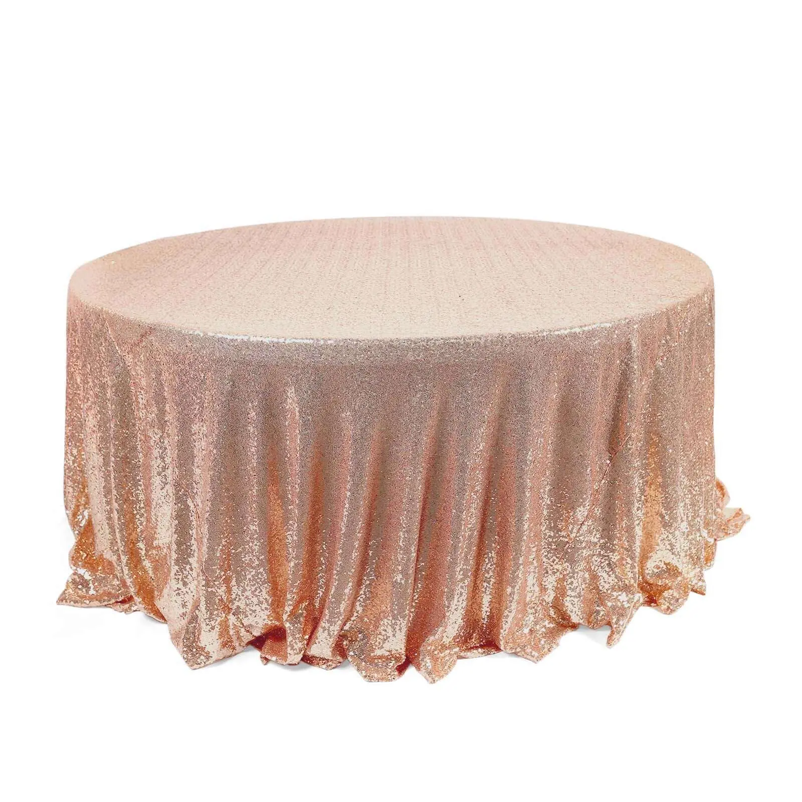 Rose Gold Sequin 120" Round Tablecloth - Seamless Glittering Drape, 120" Table Wrap for Wedding, Party Decoration