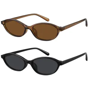 WOWSUN Retro Oval Sunglasses Womens Small Cat Eye Trendy Shades UV400 Protection