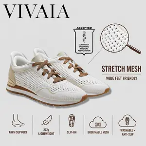 VIVAIA Slip-On Arch Support Mesh Sneakers, All-Day Comfort, APMA,wide feet friendly, Extra Padding, Water-Repellent, Machine Washable, Suitable for Travel, Gym, Office, Teacher & Nurse Shoes, Tennis Shoes, Training Shoes Gym Shoes (All Day)