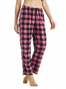 Women's Plaid Print Drawstring Waist Pajama Pants, Casual Comfy Straight Leg Sleep Trousers Loungewear Pyjamas Pjs for All Seasons, Sleepwear Bottoms for Women, Lady