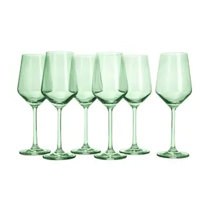 The Wine Savant Green Colored Wine Glass Set, 12oz, Set of 6 - Wedding Mint Green, Gift, Baby Shower Gender Reveal Decor Unique Italian Style Tall Stemmed for White & Red Wine Elegant Glassware Color