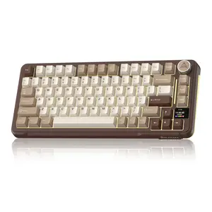Solakaka A75 Pro Wireless Mechanical Keyboard, Tri-Mode 2.4G/BT5.0/USB-C, RGB Backlit Gaming Keyboard with Screen & Knob, Hot Swappable, Creamy Custom Keyboard for PC Mac Linux  Milk coffee brown color home office desk accessory
