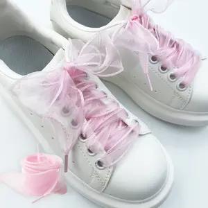 1 Pair/2 Pairs Women's Solid Color Mesh Shoelaces 4cm Wide Snow Yarn Laces for Sports Shoes and Daily Wear