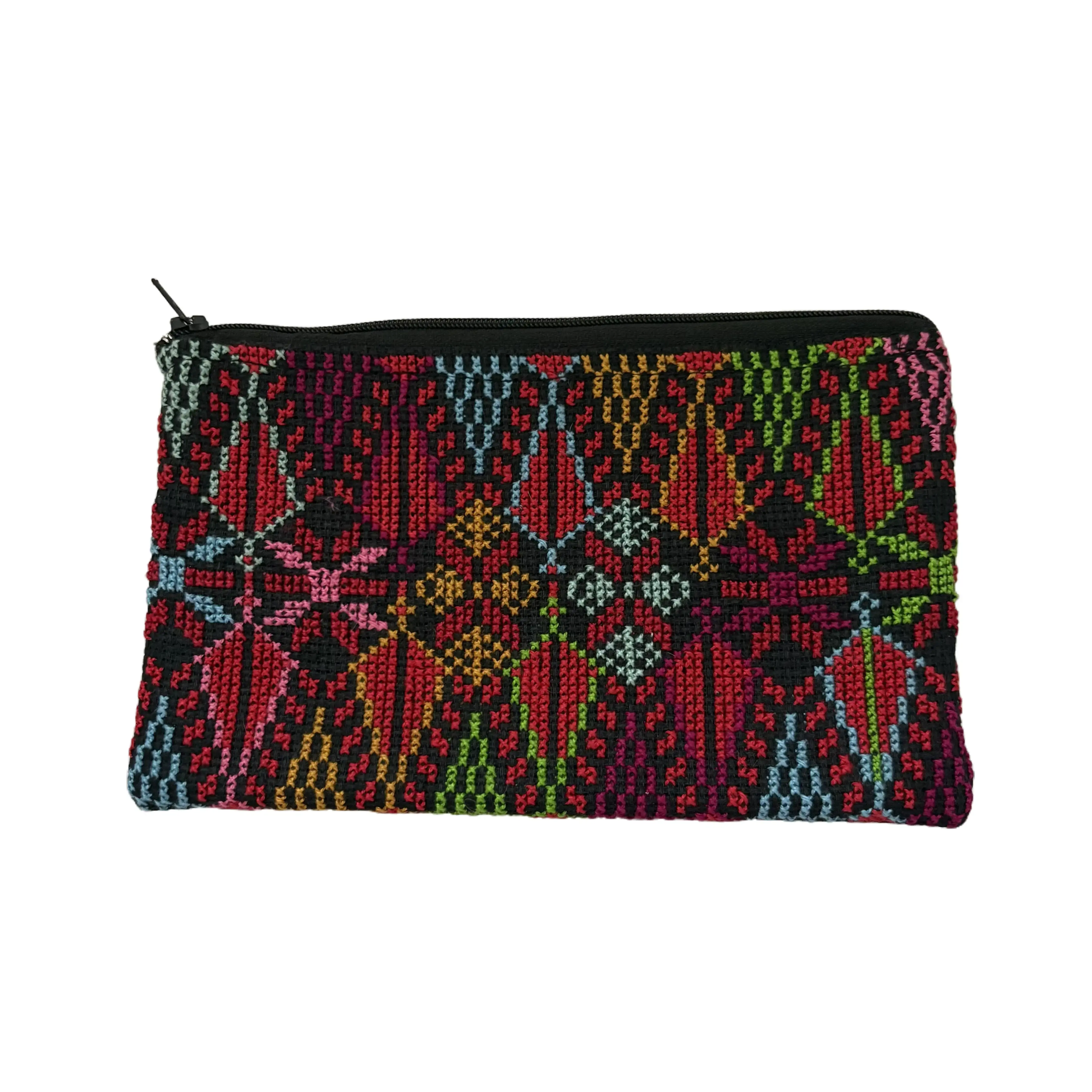 Handmade embroidered coin pouch-black and red