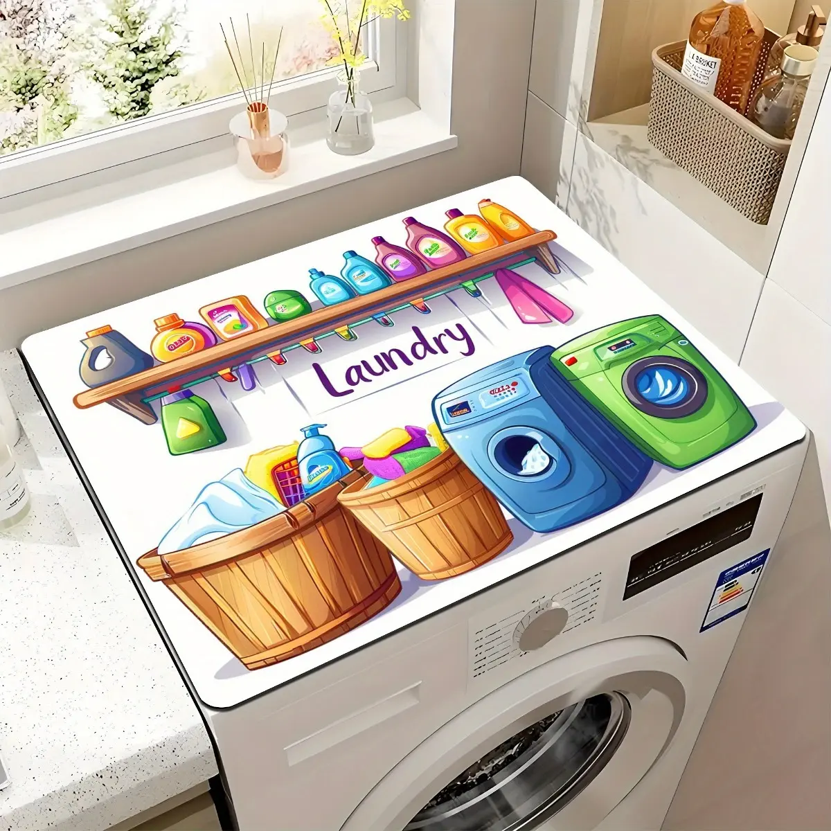 Boho Style Acrylic Flower Waterproof Non-Skid Dust Cover Mat, Washer & Dryer Protector, Modern Home Care Supplies, Waterproof Covers, Non-Skid Dust Covers