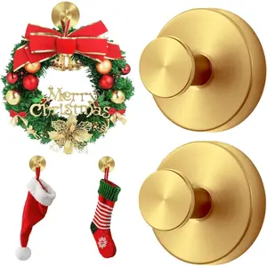 Upgraded Suction Cup Ornament Hooks 2 in 1 No Drill Wreath Hanger for Front Door Fireplace Christmas Holiday New Year Gold 2 Pieces