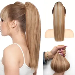 royaomis Ponytail Extension Human Hair Extension - Velcro Wrap Around Long Straight Real Hair Pony Tail Extensions with Magic Paste