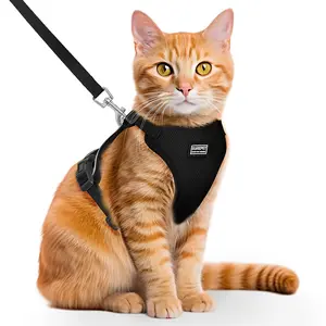 Cat Leash and Walking Lead, Adjustable Soft Harness Vest Anti-Escape for Cats, Easy Control Jacket with Reflective Strips and Breathable Design