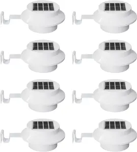 8 Pack White Solar Powered Gutter Lights Outdoor Decorative Waterproof Led Fence Lamp for Lighting Railing, Outside Wall, Deck, Garden, Path, Backyard, Sidewalk, Yard, Patio, No Drilling Installation