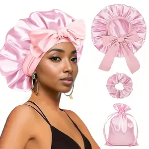 3pcs Sleep Bonnet Set with Tie Band -Hair Bonnet for Women, Curly Hair & Braids, Soft Comfortable Nightcap for Sleeping, Sleep Bonnet for Sleeping, Anti Frizz Bonnet For Sleeping, Shower Cap, Multistyle Wrapcap
