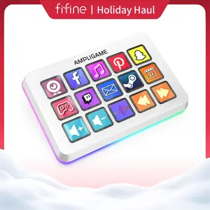 FIFINE AmpliGame LCD Keyboard with 15 Shortcuts for OBS Streaming Studio with Macro Keys, Trigger Actions, PC Media RGB Gaming Controller Deck for Content Creation/Office Work-D6