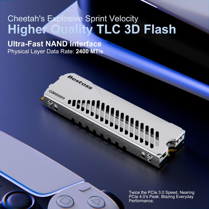 Bestoss GM888 H Gaming SSD with Heatsink up to 7300mb/s NVMe M.2 PCIe Gen4 Internal Solid State Drive  for PS5 1TB-4TB Storage for PC