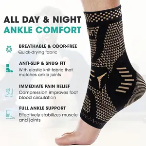 2PCS Copper Ankle Brace Adjustable Compression Sleeve (Pair)-Ankle Support Heel Brace for Achilles Tendonitis, Plantar Fasciitis-Eases Swelling and Sprained Ankle