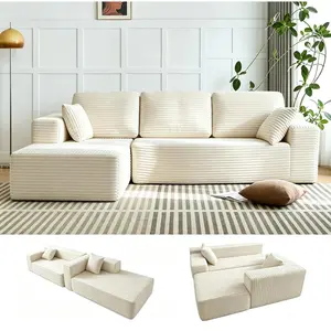 Black Corduroy Modular L-Shaped Sectional Sofa, Oversized Chaise Lounge Couch, Comfy Deep Seat Convertible Block Sofa for Living Room, Apartment, Guest Room, Soft Fluffy Striped Corduroy Fabric, Multi-Support Comfort Design furniture bean bag boneless sml