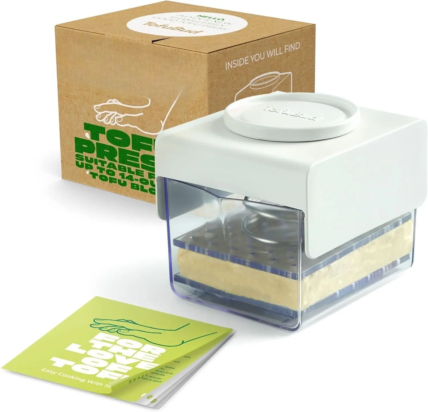 Durable Sustainable Kitchen Tofu Press - Dishwasher-Safe Presser for Firm or Extra Firm Tofu with Draining Water Drainer, Included Recipes Cookbook for Vegan Cooking, Block