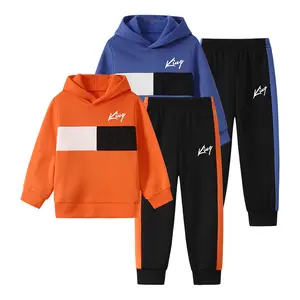 Boys' Hooded Pants Set 4-Piece Color-Blocked Sweatshirt and Jogger Hooded Track Suit Fall/Winter Apparel Ages 4-12