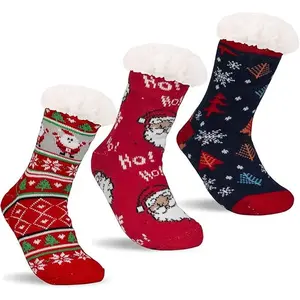 3 Pairs Fuzzy Slipper Socks Winter Warm Soft Fleece Lined Non Skid