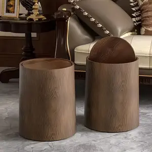 2pcs/1pc oversize multifunctional vintage wood grain trash can with lid-12.0/14.99 L, made of durable PP plastic, easy to lift without hands, suitable for kitchens, bathrooms, hotels, etc. , an excellent choice for home storage in winter.