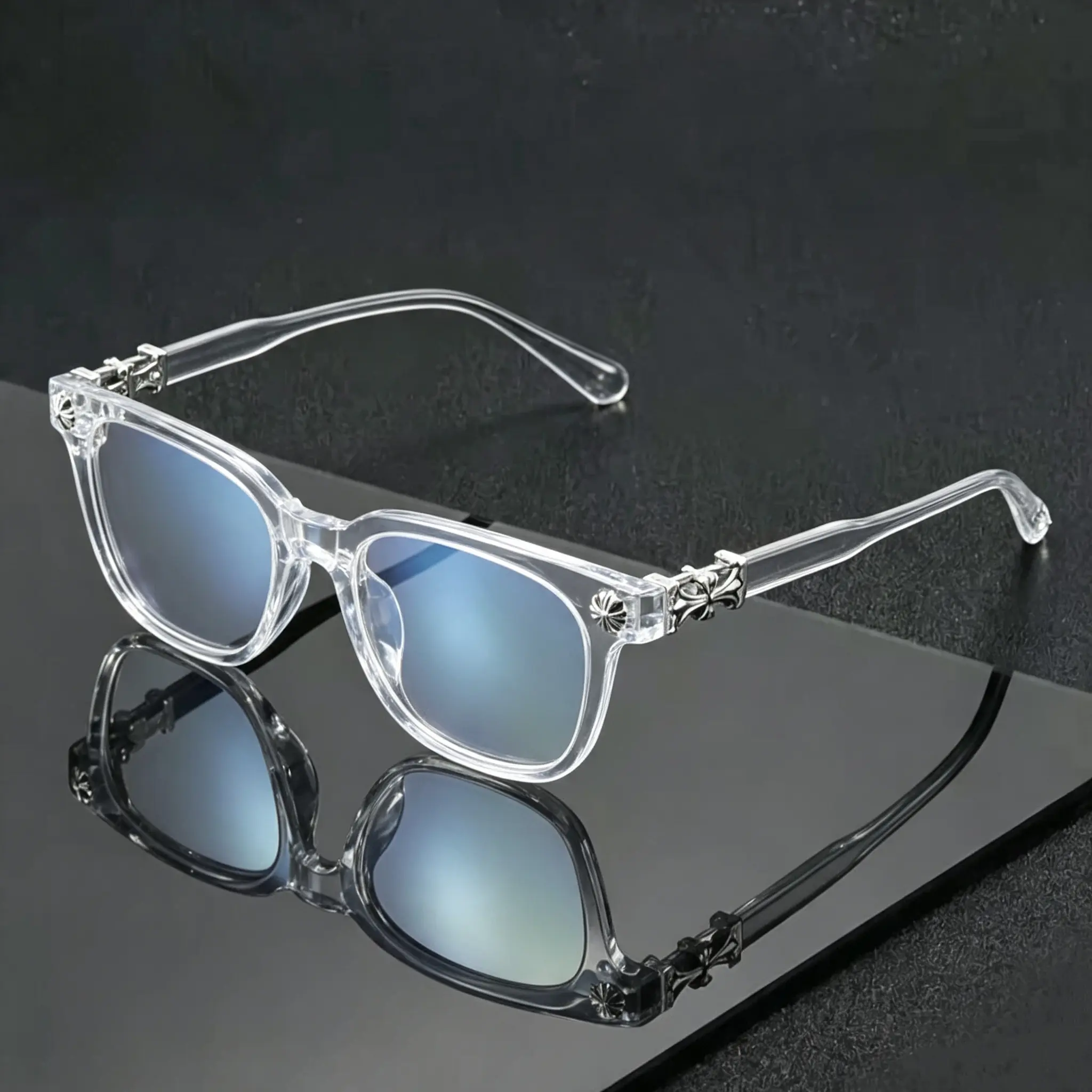Retro Square Cross-Accent Anti-Blue-Light Unisex Sports Eyewear for Office Computer Screen & Outdoor Daily Use, Blue Light Glasses