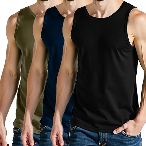 3 - Pack of Men's Sleeveless Tank Tops! Stretchy & Breathable, Summer/Gym Must-Have