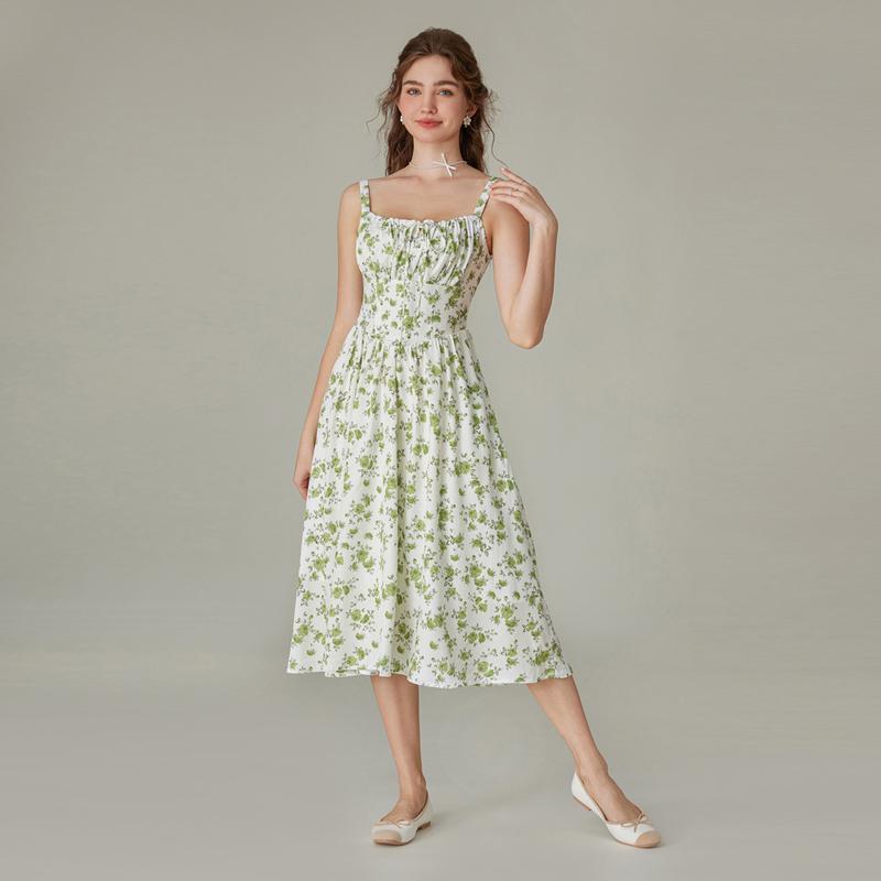 Grace Karin Women's Floral Midi Dress Corset Sundresses 2025 Summer Spring Vacation Milkmaid Dresses