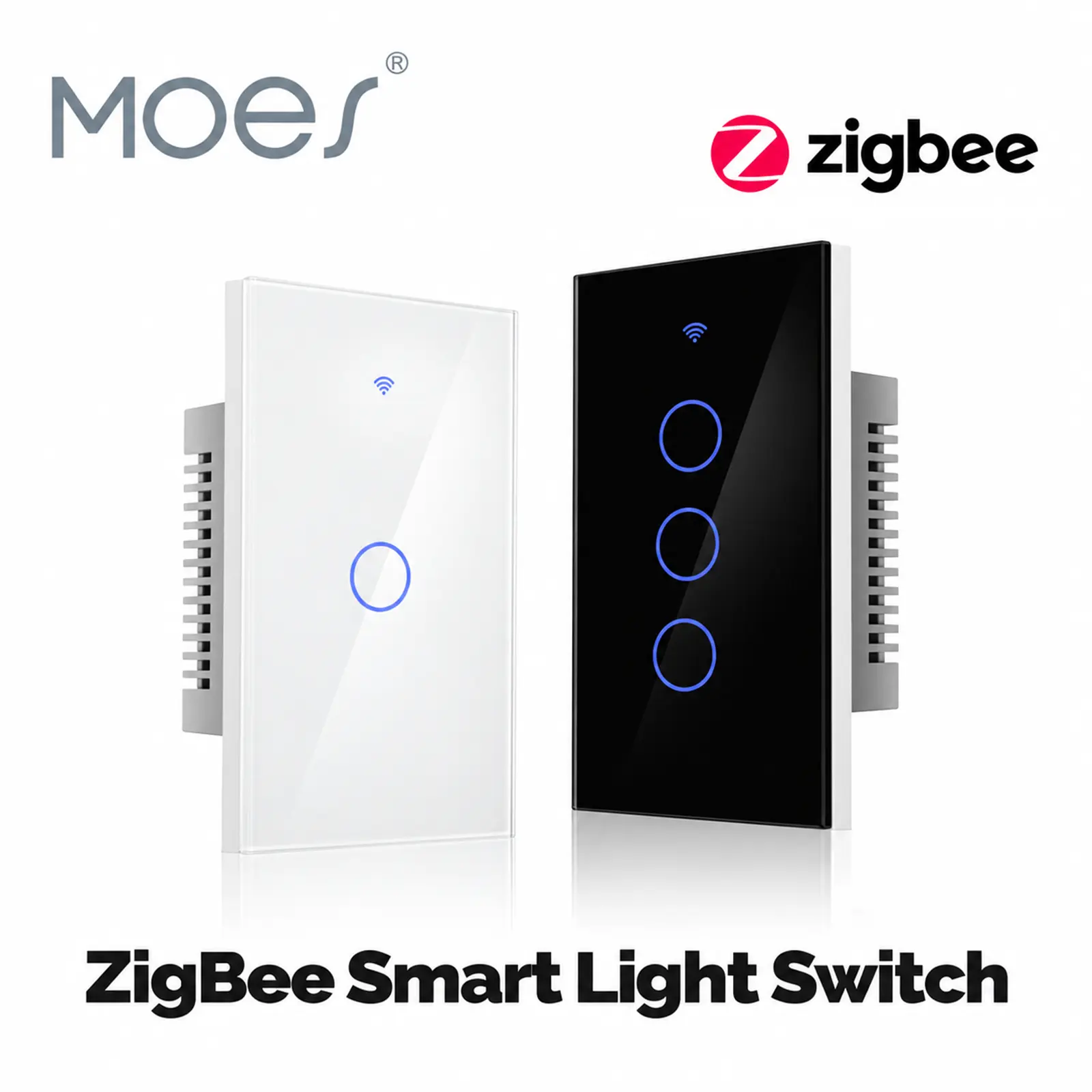 MOES US-Standard Touch-Triggered Zigbee Smart Wall Light Switch, 1/2/3/4 Gang, Neutral Wire Optional Installation, Tempered Glass & Fireproof PC, Voice Control for Amazon Alexa-Google Home, 2 Color Options, Touch-Triggered Wall Light Switches