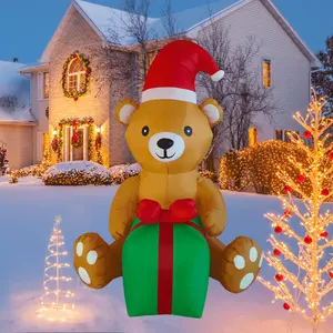 5FT Christmas Inflatable Bear with Gift Box Outdoor Decoration Waterproof Quick Inflation Durable Materials Memorable Festive Design for Indoor & Outdoor Use - Set