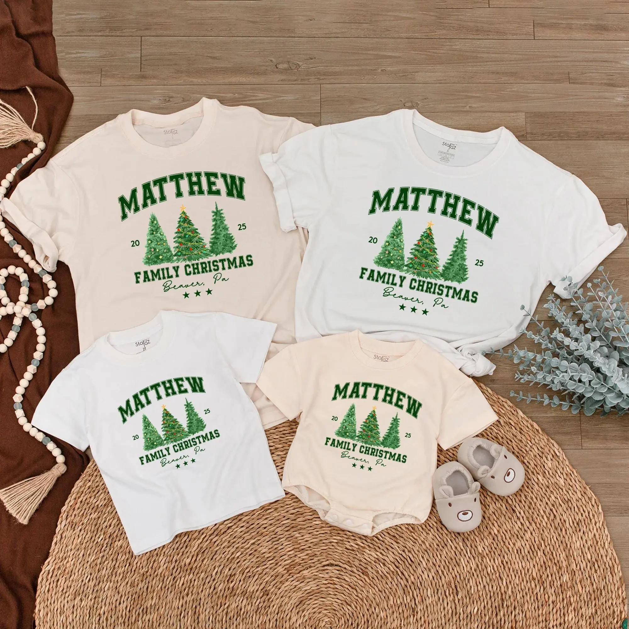 CUSTOMIZED Family Christmas Shirt, Matching Family Christmas T-shirt, Personalized Family Name Christmas Shirt, Vintage Pine Family Shirt Shortsleeve Clothes Crewneck Tees