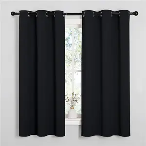 2 Panels Blackout Black Solid Thermal Insulated Grommet Blackout Curtains/Drapes for Bedroom Window