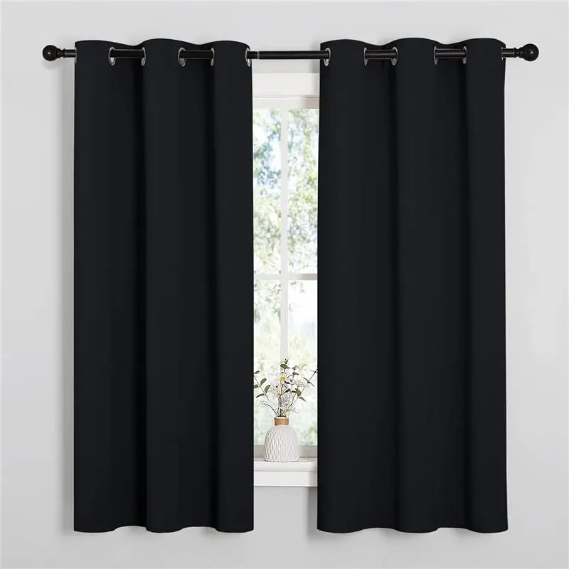 2 Panels Blackout Black Solid Thermal Insulated Grommet Blackout Curtains/Drapes for Bedroom Window