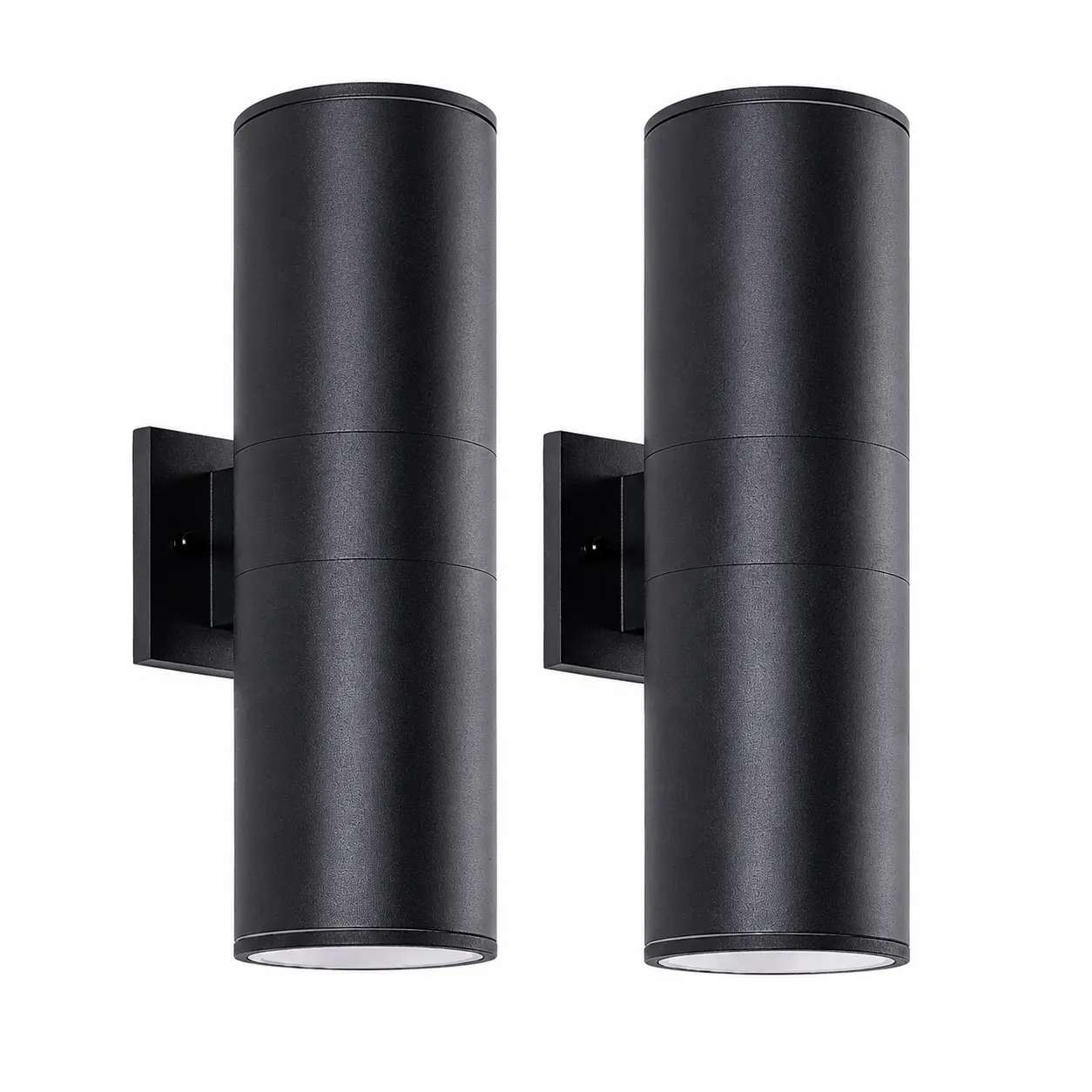 18" Modern Outdoor Porch Light in 2 Lights, Matte Black, 2 Pack | Aluminum cylinder exterior fixtures, tempered glass cover, waterproof wall sconce & patio light for outdoor use.