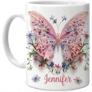 Butterfly 11oz Ceramic Mug - Name Coffee & Tea Cup, Perfect Gift for Women, Mom, Sisters, Colleagues - Ideal for Birthdays, Christmas, Butterfly Enthusiasts