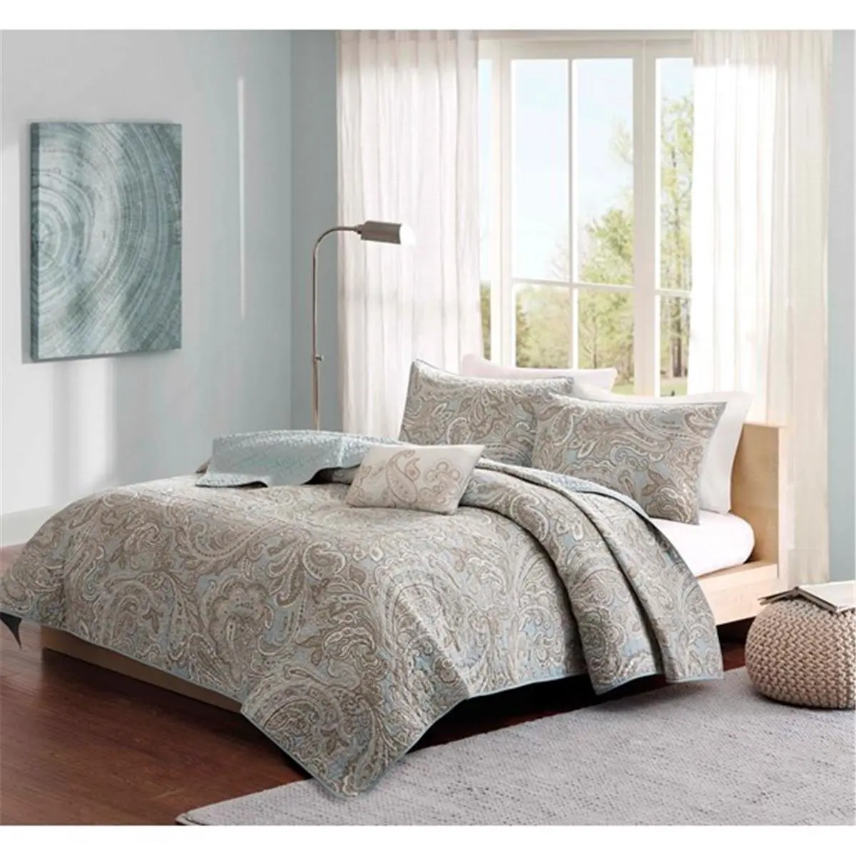 212 MAIN Ronan 4-Pieces Blue Paisley Print Coverlet Set - King, California King Sizes - Organic Look, Restful Vibe Bedding Set, King Comforter Sets, Four Pieces