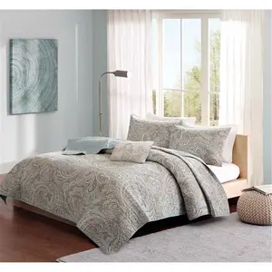 212 MAIN Ronan 4-Pieces Blue Paisley Print Coverlet Set - King, California King Sizes - Organic Look, Restful Vibe Bedding Set, King Comforter Sets, Four Pieces
