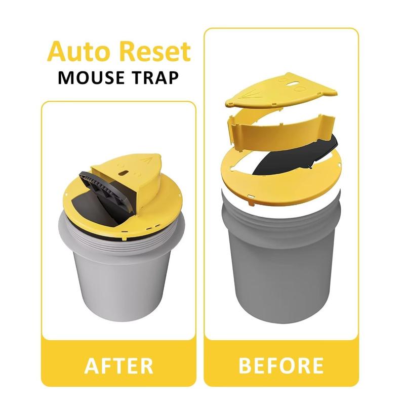 Flip 'N Slide Bucket Mouse Trap - Multi-Catch, Auto-Reset, Humane/Lethal Rat Trap - ABS Plastic Material, Reusable Mouse Traps for Indoor Home & Outdoor Use