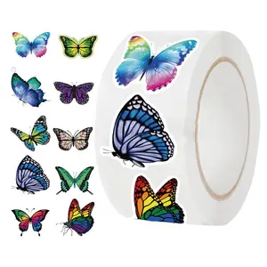 Butterfly Pattern Sticker, 500pcs/roll Waterproof Self Adhesive Decor Paper, Decor Sticker for Gift Greeting Card & Water Bottle & Laptop, Ornaments