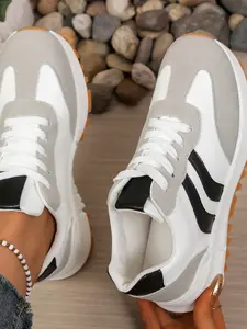 Women's Retro Colorblock Thick Sole Sporty Running Shoes, Contrast, Invisible Height Increase, Breathable Durable Material