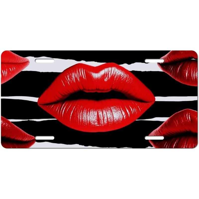 Personalized License Plate Frames Car Front License Plate Cover Red Lips Kiss Rust-Proof Aluminum Holder 6x12 Inch Universal US Standard