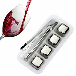 4 Pcs Stainless Steel Whiskey Chillers Reusable Ice Cubes for Drinks Eco-Friendly Food Safe 304 Steel Wine Coolers & Chillers Perfect Gift Set - Utensils