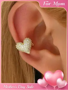 Mother's Day Gift 1 Pair of Zircon Heart Stud Earrings - Elegant Minimalist Earrings - Minimalist and Versatile Style - No Piercing Required - Perfect for Women's Everyday Wear | A Lovely Gift for Mom | Ideal Mother's Day Present | Heart Shaped Earrings