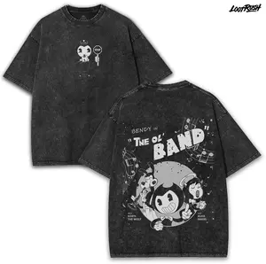 Bendy and the Ink Machine Cartoon Tee – Oversized 260GSM Washed Vintage Shirt with Retro Band Scene Back Art | Toon Horror Merch
