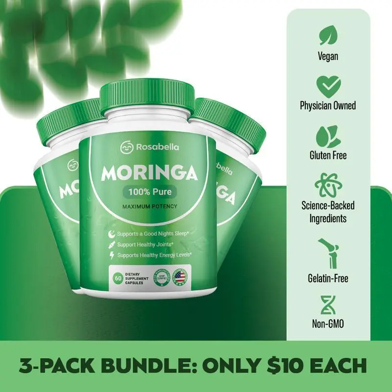 3 bottles discounted package Rosabella Moringa Capsules (800mg)for lmmune Support, Gut Health & Vitamin