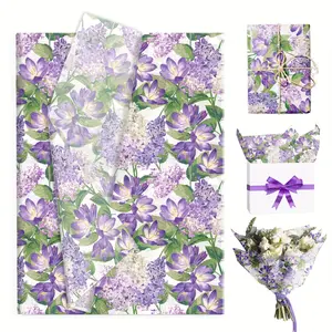 Lavender Floral Tissue Paper, 50 Sheets - Elegant Purple and White Bloom Design on Large 50x35 cm Sheets for Gift Wrapping, Birthday Wedding Party Decor, Table Setting & Event Planning, Flower Wrapping Paper
