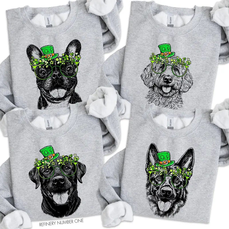 Lucky Pups: St. Patrick’s Day Dog Sweatshirt Collection – 50+ Dog Breeds, Shamrock, Irish | Gildan Unisex Crew Pullover