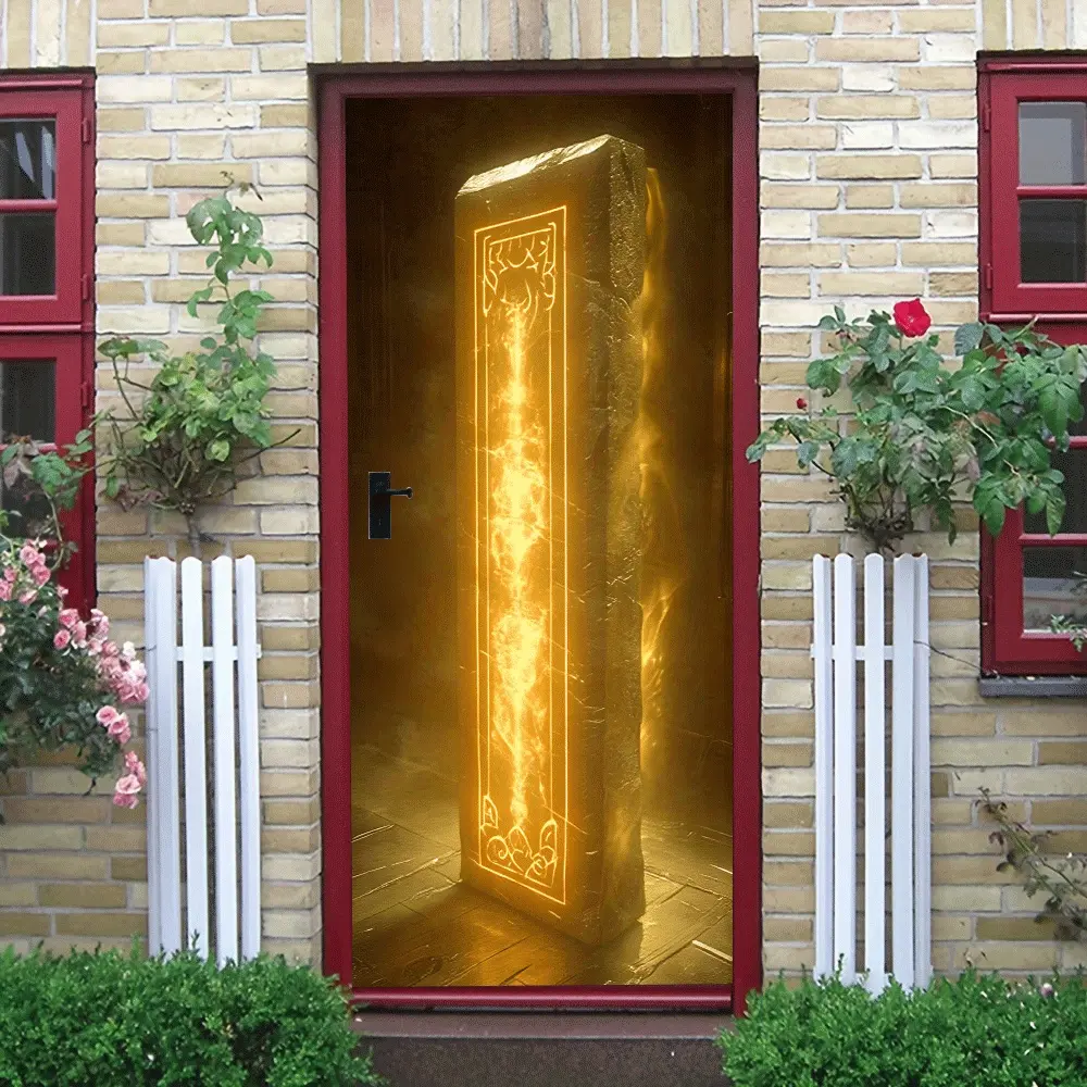 2pcs   Ancient Egyptian Style Luminous Obelisk Wall Sticker with Fluorescent Ink Technology, Mysterious Golden Halo in Dark. Embossed Texture with Pharaoh Totem and Scarab Patterns, Creates Atmospher