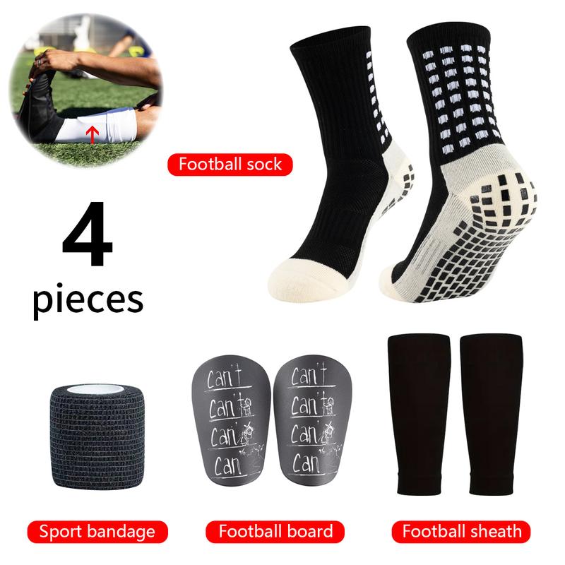 Outdoor sports set includes mid-calf football socks, thickened towel-backed sports socks, and adult glue-applied anti-slip football training socks